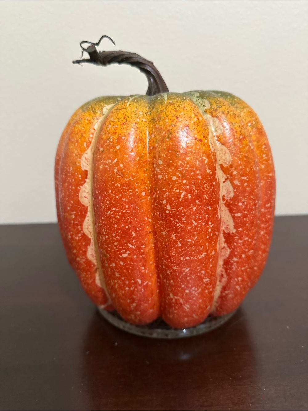 Handcrafted Orange Ceramic Pumpkin Accent with Green Top
